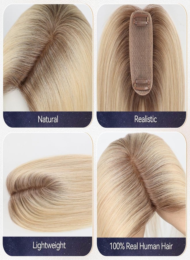 starluck Hair Toppers for Women Real Human Hair 4.5"*1.5"Silk Base ombre Light Blonde No Bangs 100% Real Human HairToppers for Women with ThinningHair Cover Gray Roots - Image 5
